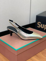 LP POINTED TOE MID-HEEL SLINGBACK METALLIC GOLD CALFSKIN