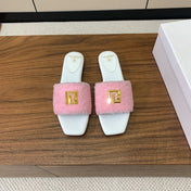 BALMAIN 26S SANDALS IN PINK WOOL AND WHITE CALFSKIN