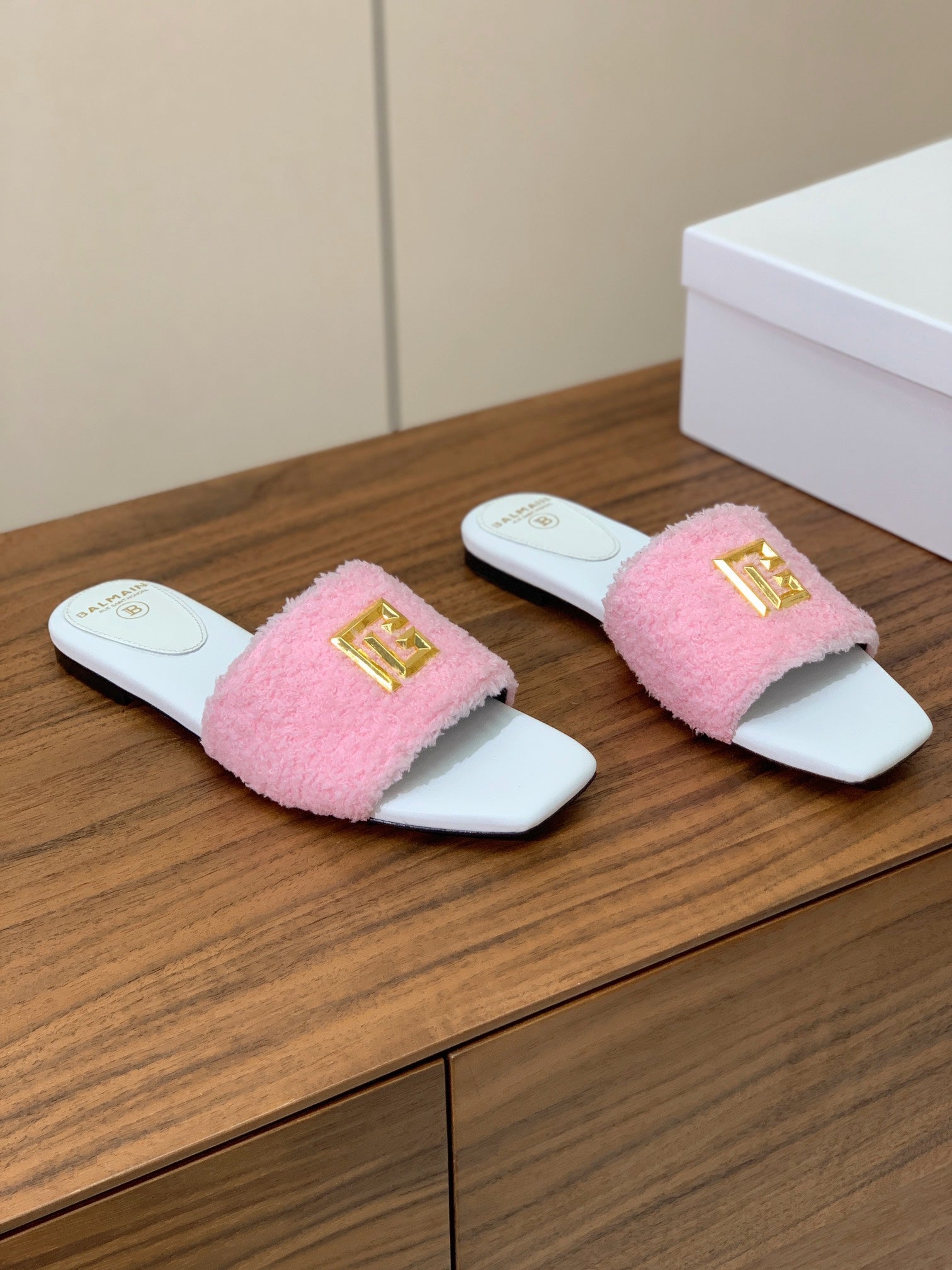 BALMAIN 26S SANDALS IN PINK WOOL AND WHITE CALFSKIN