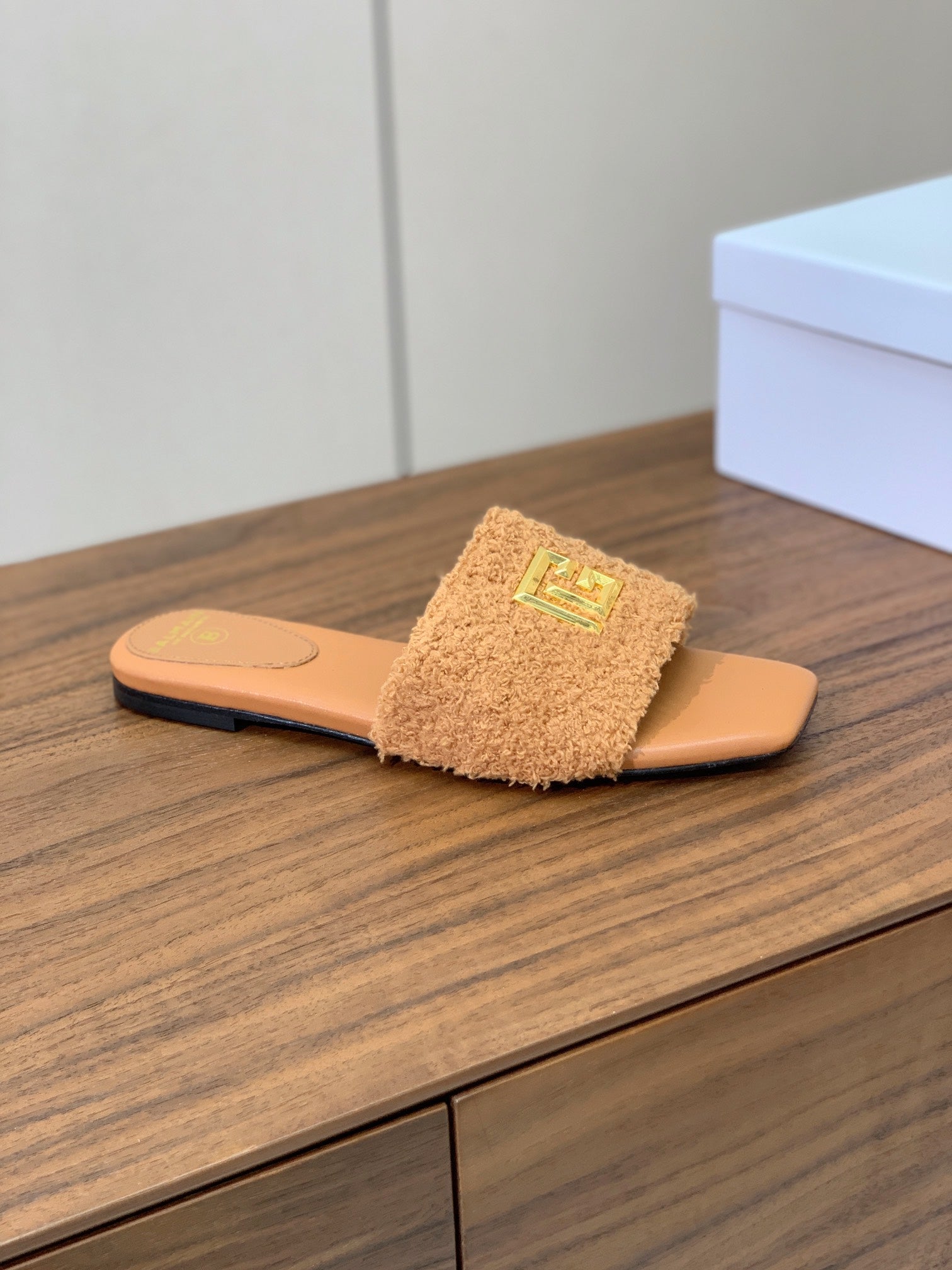 BALMAIN 26S SANDALS IN CAMEL BROWN WOOL AND CALFSKIN