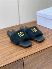 BALMAIN 26S SANDALS IN BLACK WOOL AND CALFSKIN