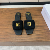 BALMAIN 26S SANDALS IN BLACK WOOL AND CALFSKIN