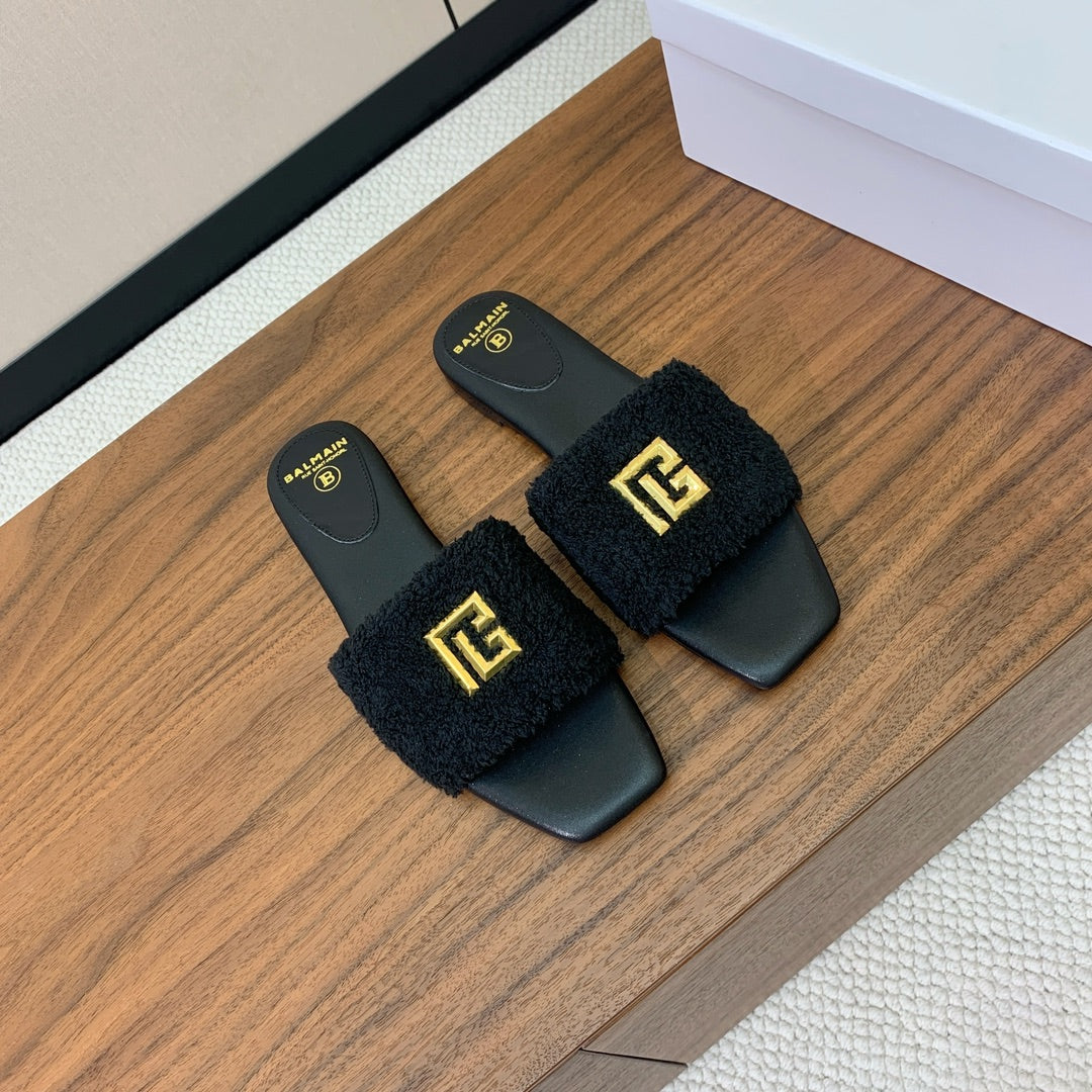 BALMAIN 26S SANDALS IN BLACK WOOL AND CALFSKIN