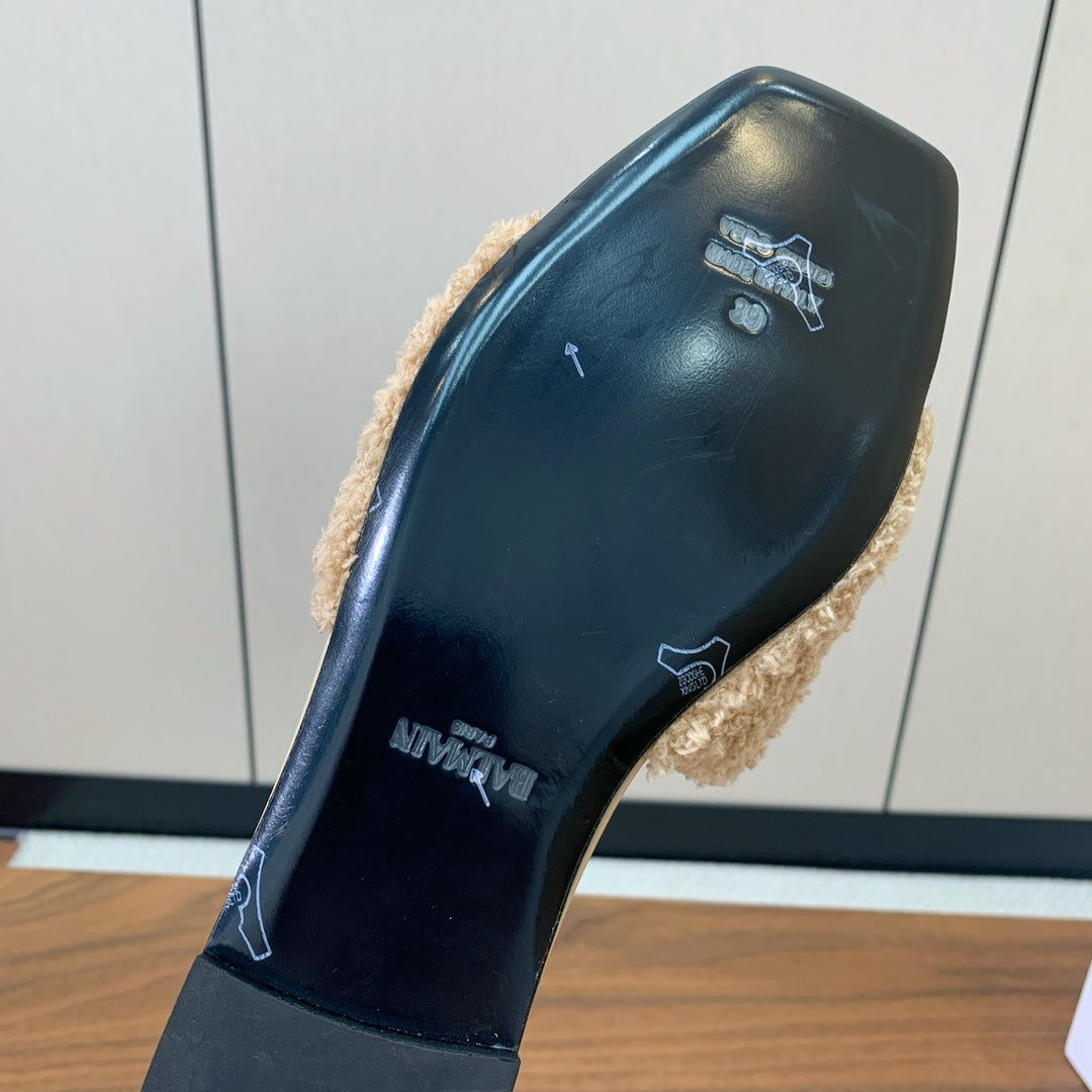 BALMAIN 26S SANDALS IN BEIGE WOOL AND CALFSKIN