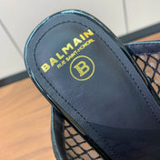 BALMAIN 26S HEEL SANDALS 95 MM IN BLACK MESH FABRIC WITH CRYSTAL EMBELLISHMENT STYLE 1