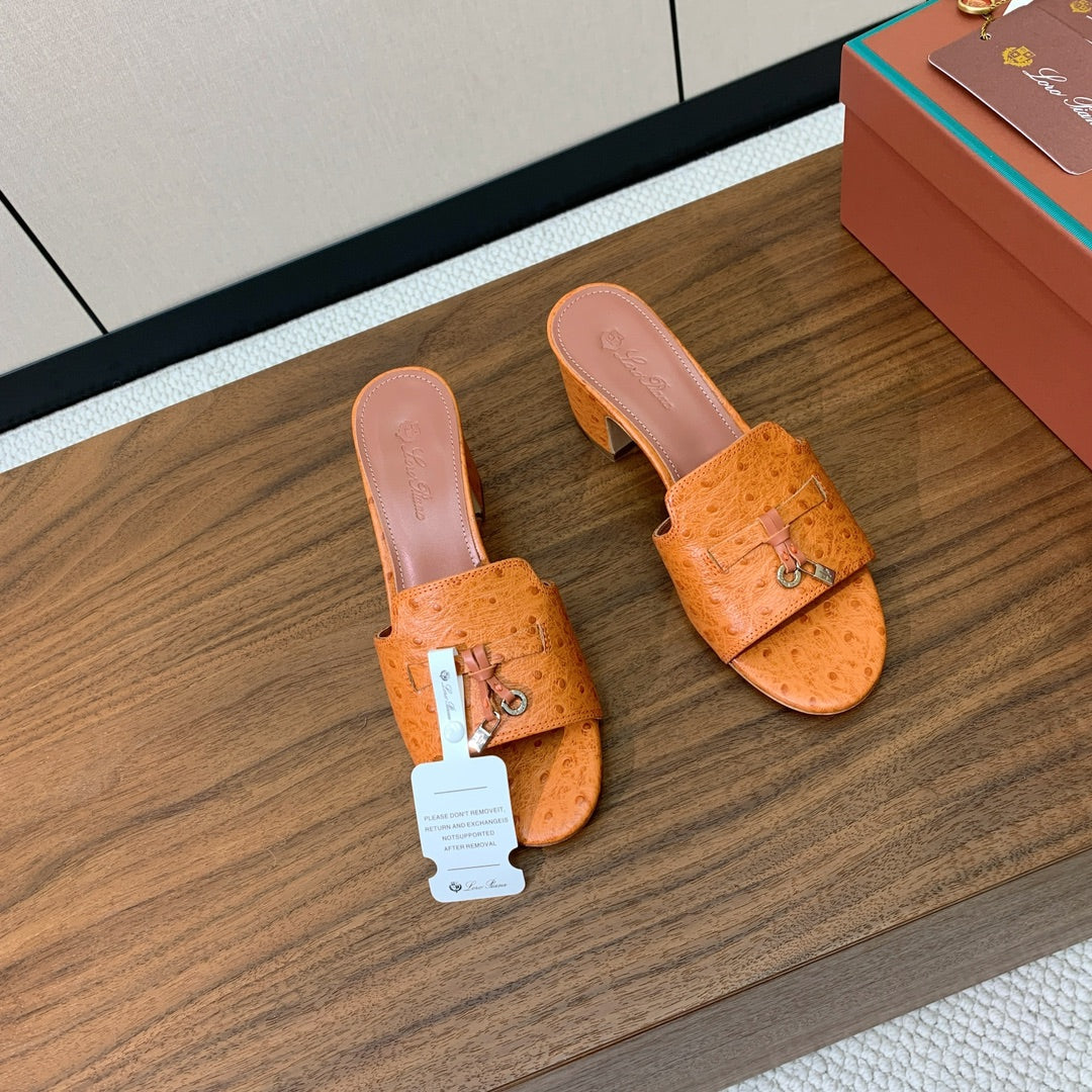 HIGH HEEL IN ORANGE LAMBSKIN OSTRICH SKIN