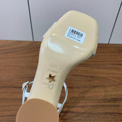 HIGH HEEL EMBROIDERED SANDAL IN WHITE CALFSKIN AND WOVEN STRAPS