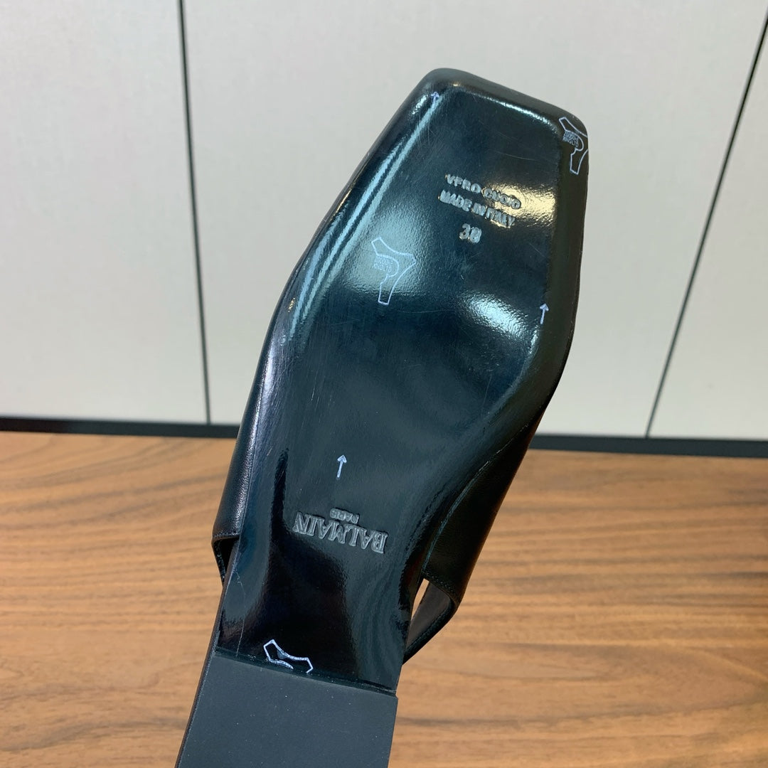 BALMAIN 25S FLAT EDEN SLINGBACKS IN BLACK CALFSKIN