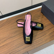 BALMAIN 25S FLAT EDEN SLINGBACKS IN BLACK CALFSKIN