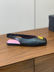 BALMAIN 25S FLAT EDEN SLINGBACKS IN BLACK CALFSKIN