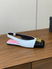 BALMAIN 25S FLAT EDEN SLINGBACKS IN BLACK AND WHITE CALFSKIN