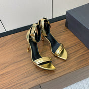 BALMAIN 25S SQUARE STRAP HIGH HEELS 100MM IN GOLD CALFSKIN