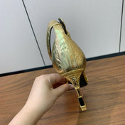 BALMAIN 25S SQUARE STRAP HIGH HEELS 100MM IN GOLD CALFSKIN