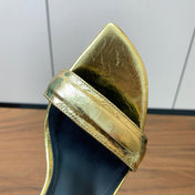 BALMAIN 25S SQUARE STRAP HIGH HEELS 100MM IN GOLD CALFSKIN