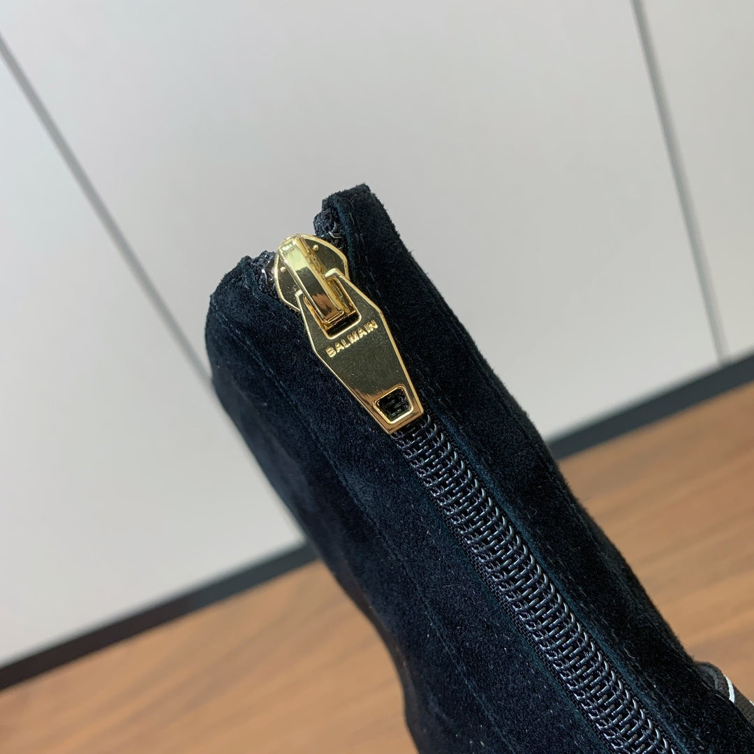 BALMAIN 26S BOOTS 95 MM IN BLACK SUEDE