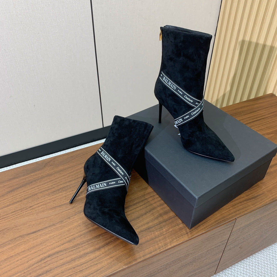 BALMAIN 26S BOOTS 95 MM IN BLACK SUEDE