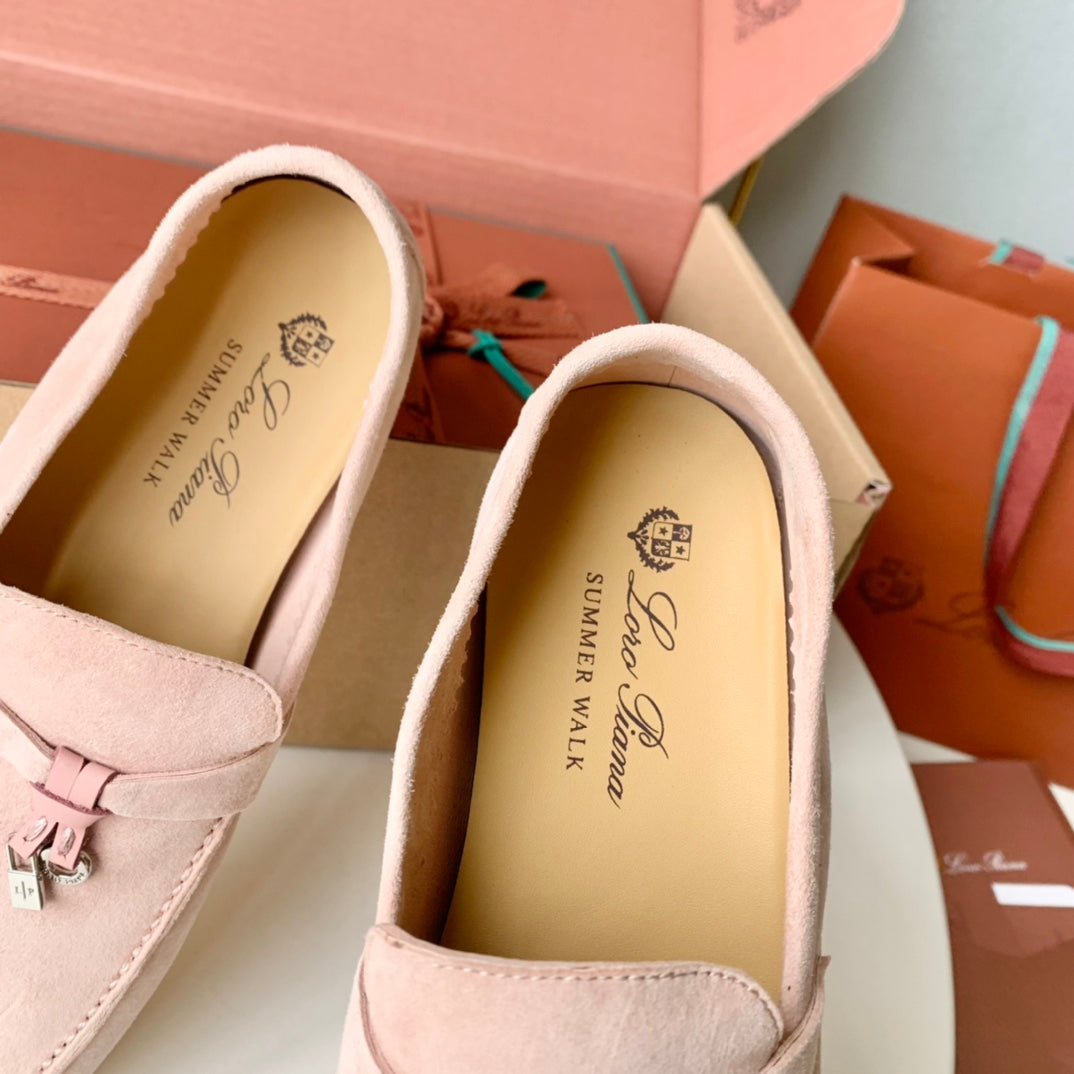 Loro Piana Light Pink Suede Summer Charms Walk Loafers