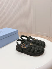 PRA RUBBER FISHERMAN SANDALS BLACK LAMBSKIN