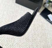 SL SEPT MULES BLACK SATIN AND RHINESTONES