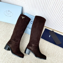 PRADA 25S HIGH-CUT BOOTS 55 MM IN DARK BROWN SUEDE