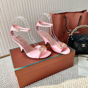 HIGH HEELS SANDALS 80 MM IN PASTEL PINK SATIN MIX SUEDE