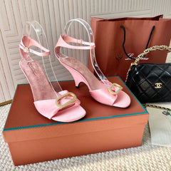 HIGH HEELS SANDALS 80 MM IN PASTEL PINK SATIN MIX SUEDE