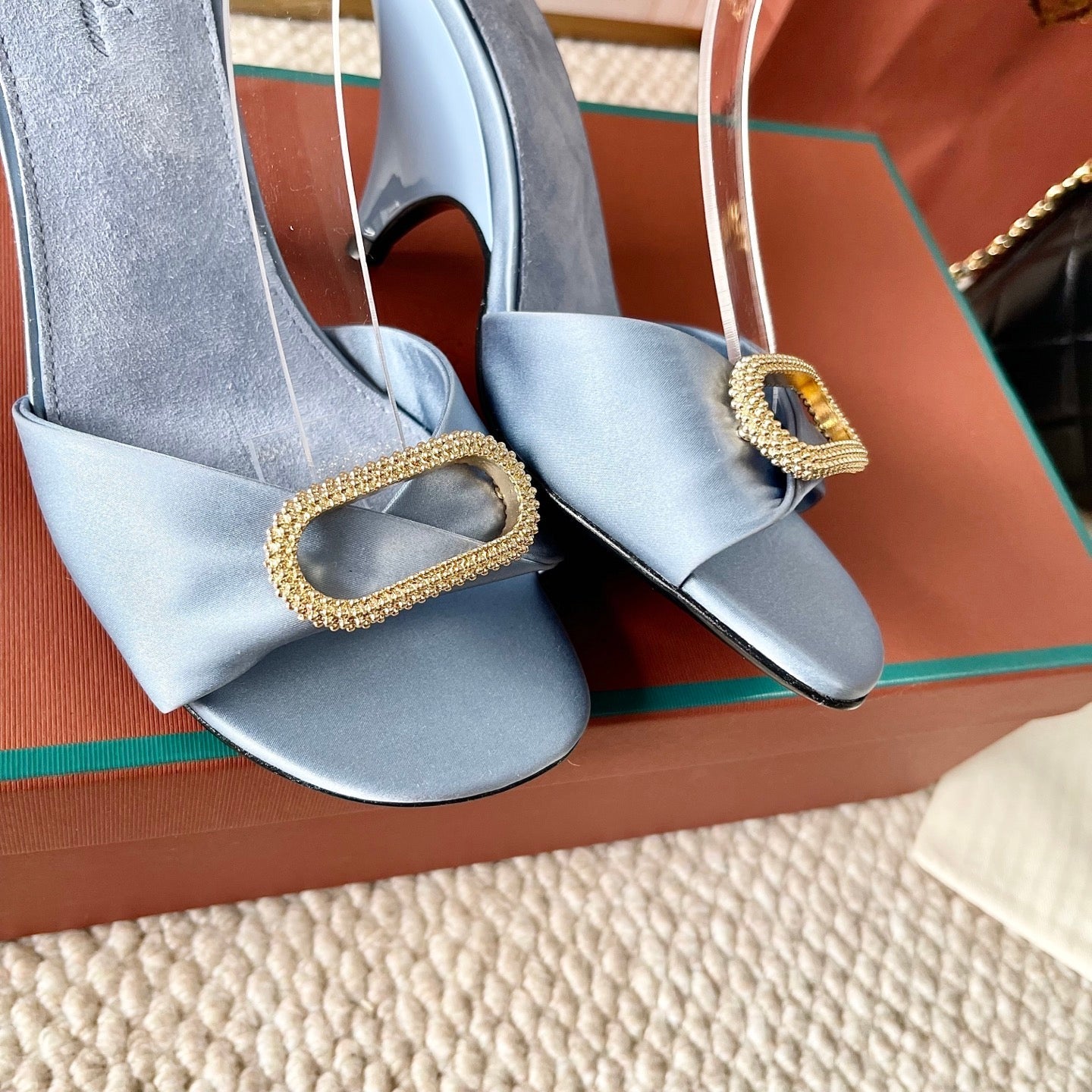 HIGH HEELS SANDALS 80 MM IN PASTEL BLUE SATIN MIX SUEDE