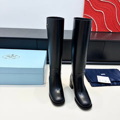 PRADA 25S HIGH-CUT BOOTS 55 MM IN BLACK CALFSKIN