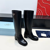 PRADA 25S HIGH-CUT BOOTS 55 MM IN BLACK CALFSKIN