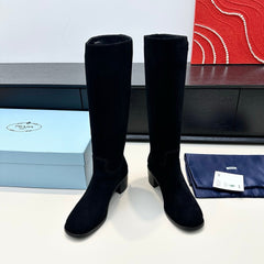 PRADA 25S HIGH-CUT BOOTS 55 MM IN BLACK SUEDE