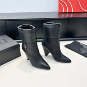 YSL 26S FOLD-OVER ANKLE BOOTS IN BLACK CALFSKIN