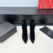 YSL 26S FOLD-OVER ANKLE BOOTS IN BLACK SUEDE