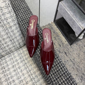 LV 26S HIGH-HEELED MULES 40 MM IN DARK RED PATENT CALFSKIN