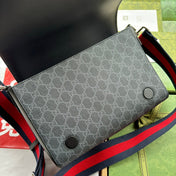 OPHIDIA MEDIUM MESSENGER FLAP BAG 27 IN DARK GREY AND BLACK CALFSKIN