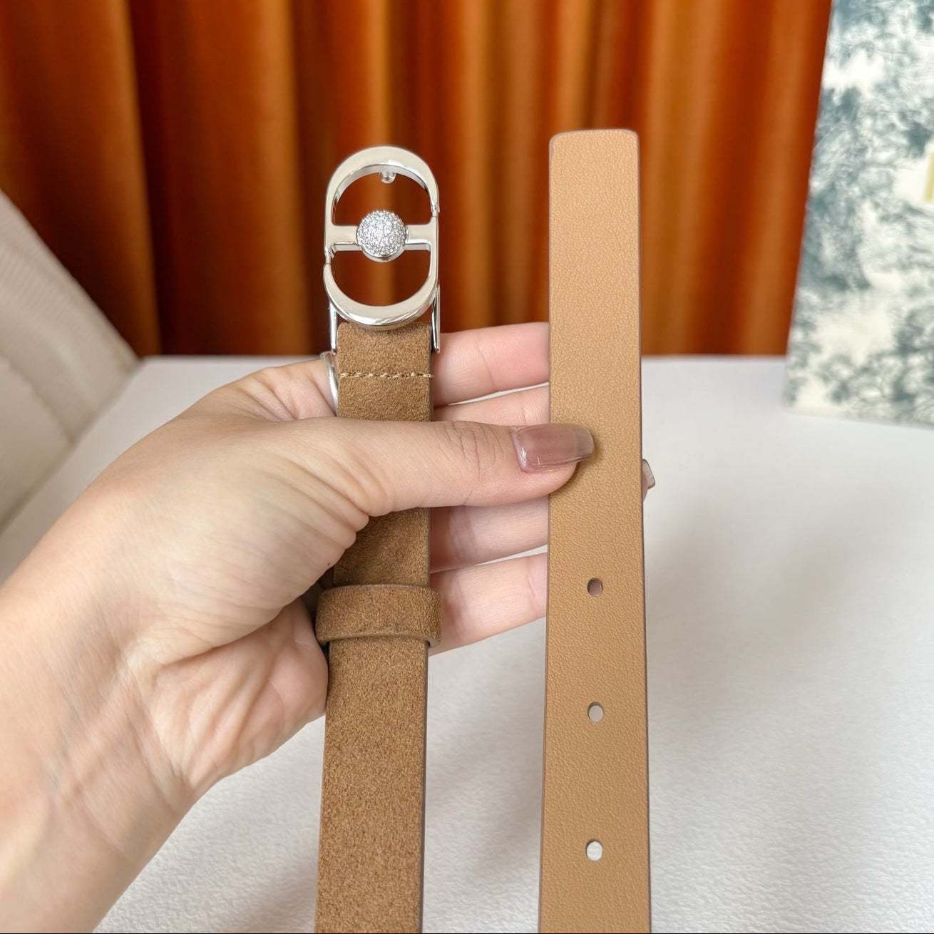 DIOR 26S BELT 20 MM IN CAMEL BROWN SUEDE 661465