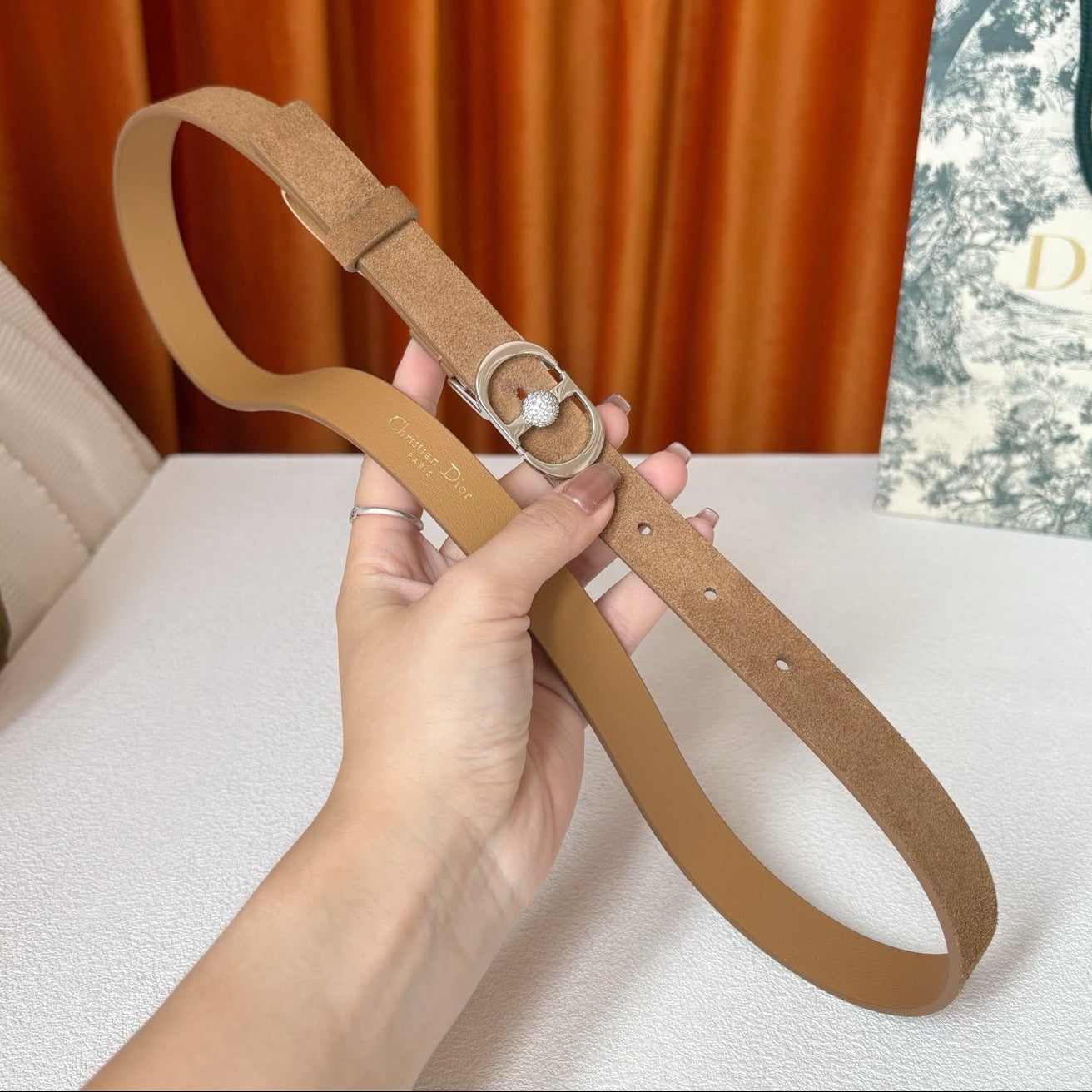 DIOR 26S BELT 20 MM IN CAMEL BROWN SUEDE 661465