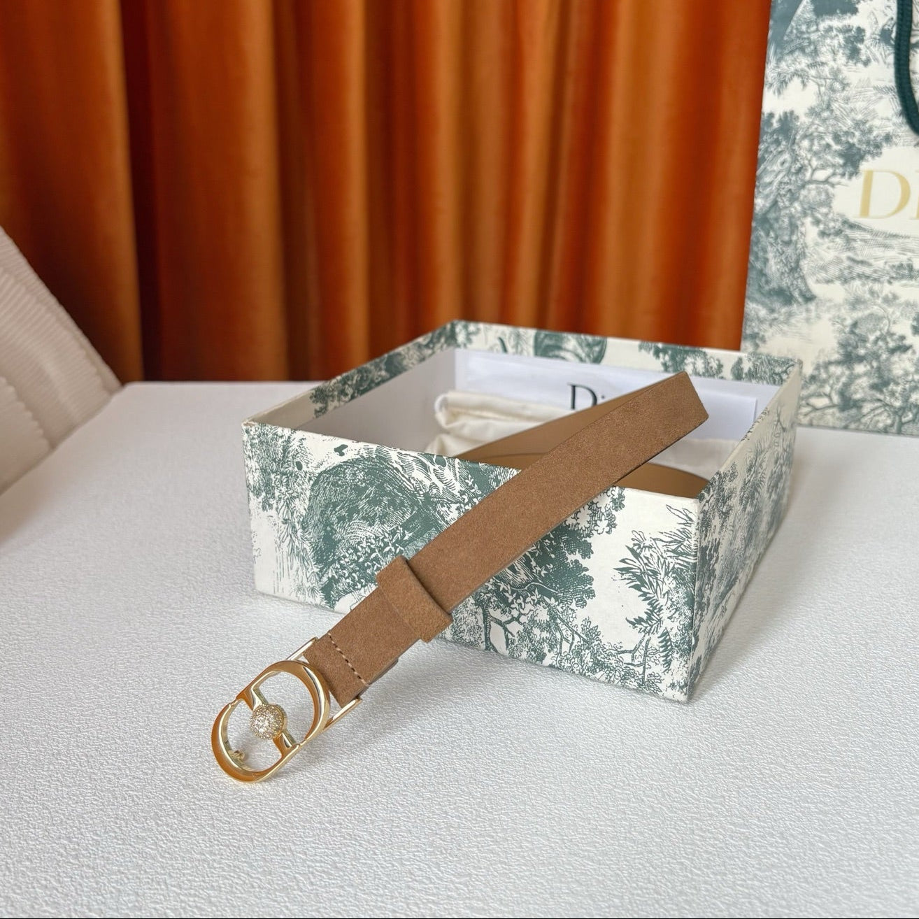 DIOR 26S BELT 20 MM IN CAMEL BROWN SUEDE 661466