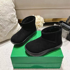SNAP MINI ANKLE BOOTS IN BLACK SUEDE AND SHEARLING LINING