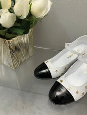 MARY JANE WHITE MIX BLACK LAMBSKIN ATTACH METAL