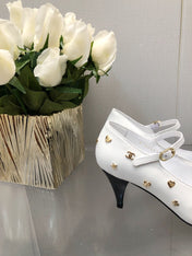MARY JANE WHITE MIX BLACK LAMBSKIN ATTACH METAL