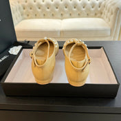MARY JANES SHOES LIGHT YELLOW GOATSKIN WITH FAUX PEARL