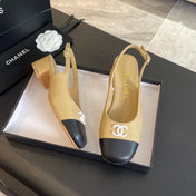 CC SLINGBACKS IN DARK BEIGE MIX BLACK CALFSKIN