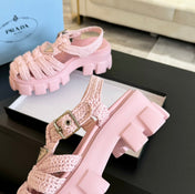 PRA MONOLITH CROCHET CAGE SANDALS LIGHT PINK LAMBSKIN