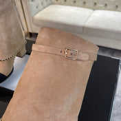 SHORT BOOTS 6.5 CM IN CIDER BROWN SUEDE AND BLACK CALFSKIN
