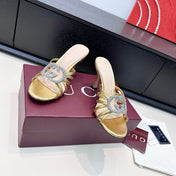 GUCCI 26S HEELED SANDALS 85 MM IN GOLD CALFSKIN WITH CRYSTAL