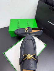 BOTTEGA VENETA 26S LOAFERS IN BLUE GRAY GRAINED CALFSKIN WITH GOLD HARDWARE