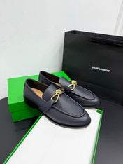 BOTTEGA VENETA 26S LOAFERS IN BLUE GRAY GRAINED CALFSKIN WITH GOLD HARDWARE