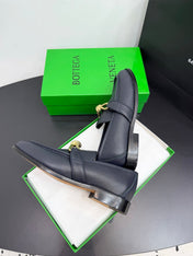 BOTTEGA VENETA 26S LOAFERS IN BLUE GRAY GRAINED CALFSKIN WITH GOLD HARDWARE