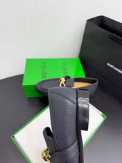 BOTTEGA VENETA 26S LOAFERS IN BLUE GRAY GRAINED CALFSKIN WITH GOLD HARDWARE