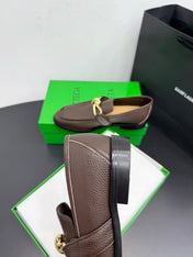 BOTTEGA VENETA 26S LOAFERS IN BROWN GRAINED CALFSKIN WITH GOLD HARDWARE